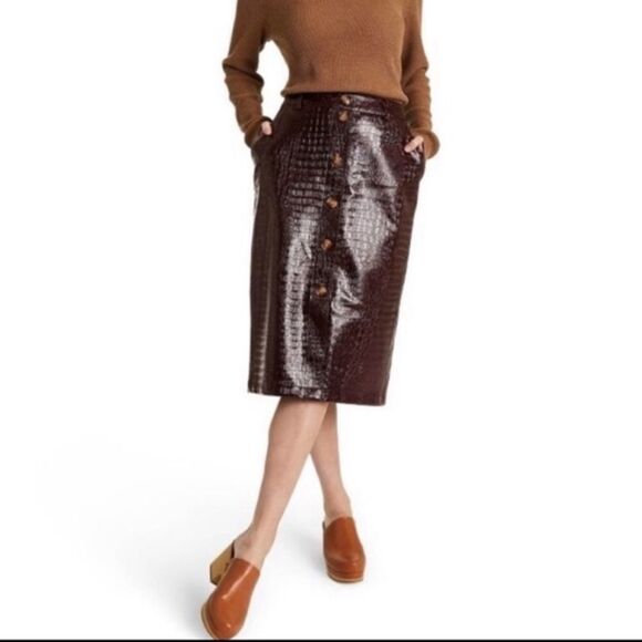 NWT Rachel Comey x Target Brown Faux Crocodile Leather Textured Pencil Skirt - Picture 1 of 5